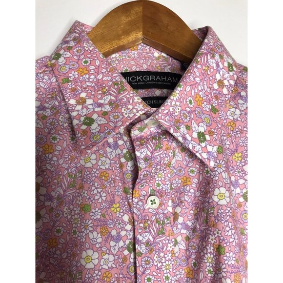 Nick Graham Stretch Slim Fit Medium Long Sleeve Button Pink Floral Shirt - Picture 6 of 10